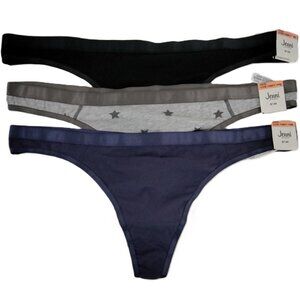 Jenni Women's Thong Underwear 3XL 3 Pairs Stars Grey Blue Black Satin Trim
